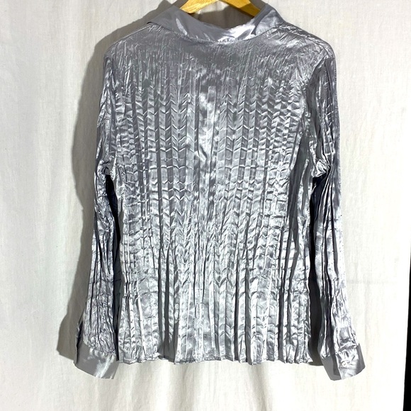 NWOT CLOTHING CO. BY NOTATIONS GORGEOUS SILVER SHIMMERING PLEATED BLOUSE - Picture 2 of 7